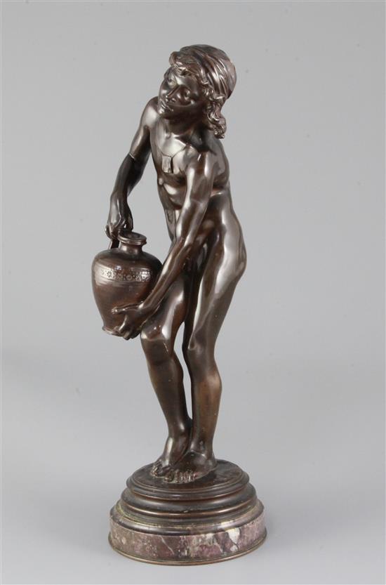 After Andre Joseph Aller (French, 1845-1926). A patinated bronze, Lenfant des Abruzzes, 13.5in.